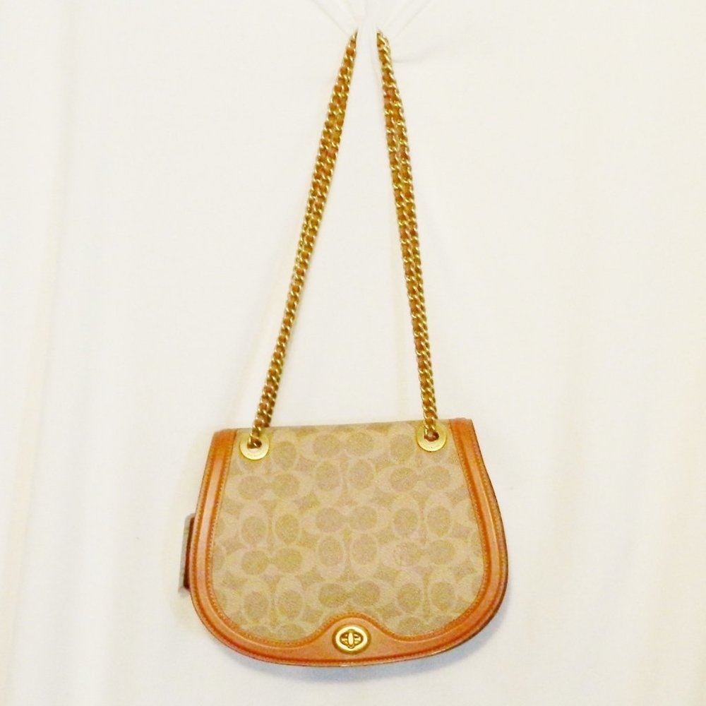 COACH $395 75577 Reversible Parker Saddle Bag In Signature Canvas Tan/Rust/Brass - Picture 6 of 11